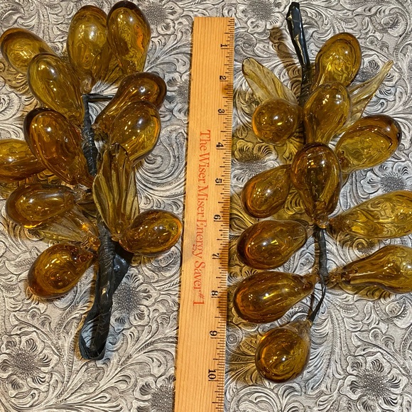 VINTAGE GLASS GRAPES | Set if 2 amber gold hand blown fall decor - Picture 2 of 3